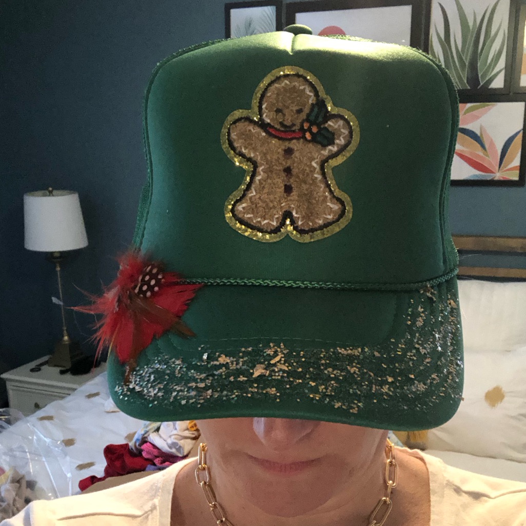Judith March Festive Green Hat With Red Feather Accent